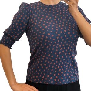Luck Brand Lightweight Polka Dot Puff Sleeve Top XL